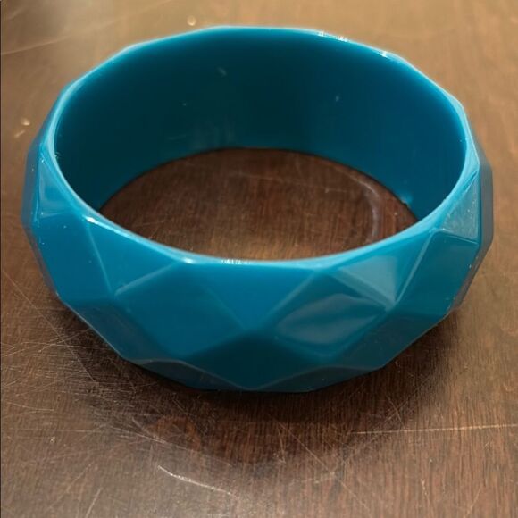 Teal Faceted Bangle Bracelet - Picture 1 of 3